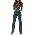 thumbnail image 1 of Casual Jumpsuits for Women Houndstooth Button Wear Sleeveless V-Neck Ladies Jumpsuit Rompers Overalls, 1 of 7