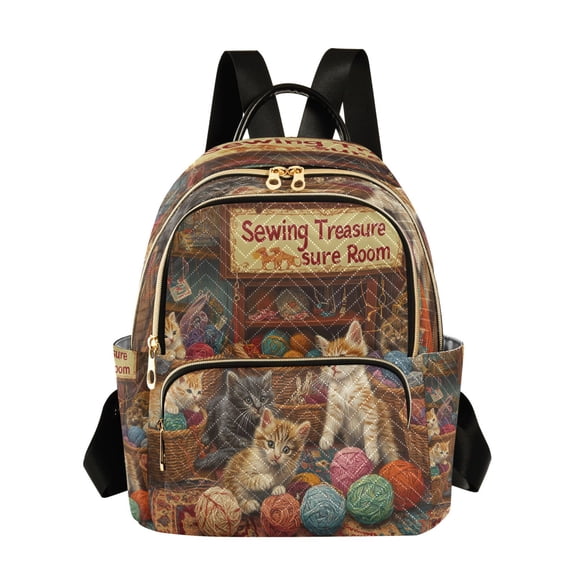 Casual Kittens Playing with Colorful Yarn Backpack for School,College and Travel, Water Resistant Bookbag,