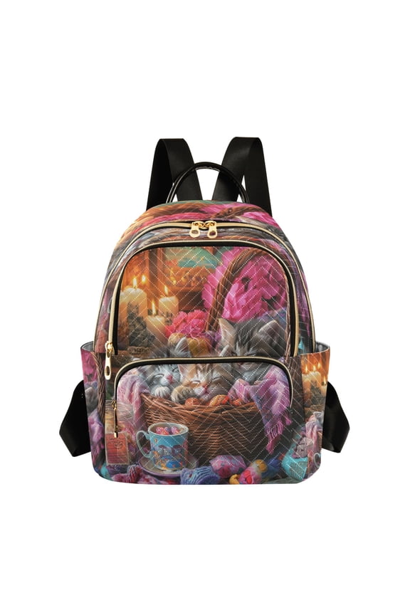 Casual Kittens Sleeping in Basket Backpack for School,College and Travel, Water Resistant Bookbag,