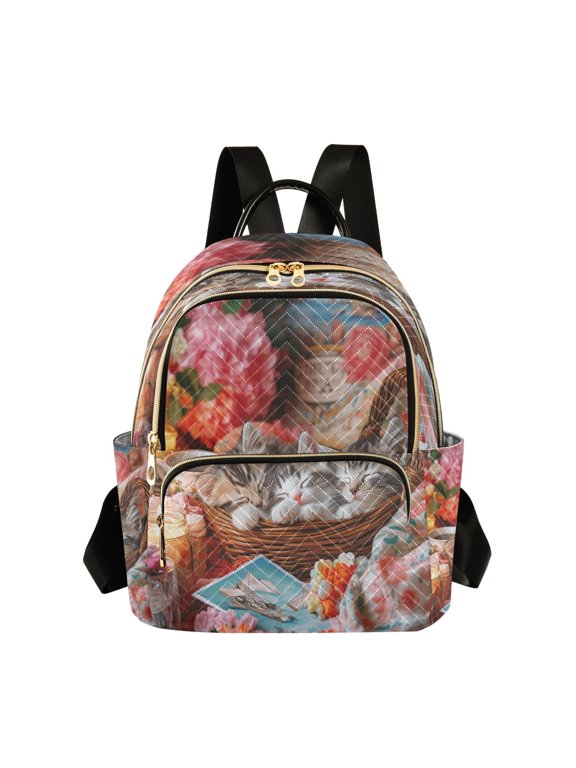 Casual Kittens in Basket with Treats Backpack for School,College and Travel, Water Resistant Bookbag,