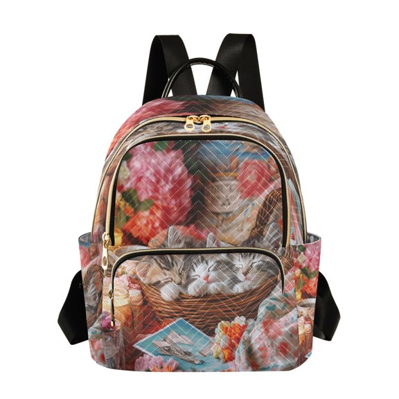 Casual Kittens in Basket with Treats Backpack for School,College and Travel, Water Resistant Bookbag,