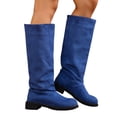 thumbnail image 1 of Casual Knee Boots, HTHLVMD Casual Knee Boots, Women's Suede Look Knee High Boots Round Toe Tall Pull On Boots Low Heel Long Boots Soft Shaft Riding Extended Size Boots for Women, Blue US-9.5/EU-43, 1 of 7