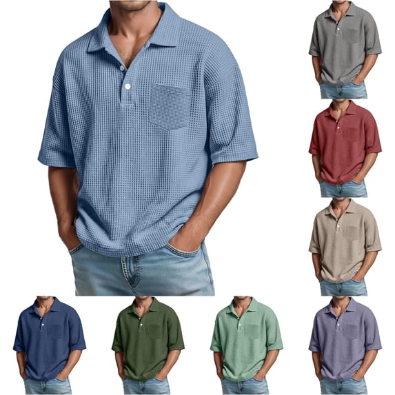 Casual Knit Button Down Collar Short Sleeve Shirt with Chest Pocket Comfortable Breathable Summer Top Short Sleeve Scrub Jackets Mens Long Sleeve T Shirts Long Men T Shirt Men Shirt Shirts