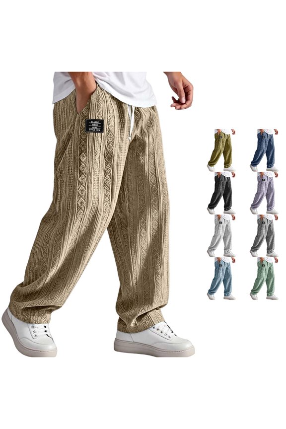 Casual Knit Joggers with Pattern Loose Fit Straight Leg Trousers for Men Everyday Comfort