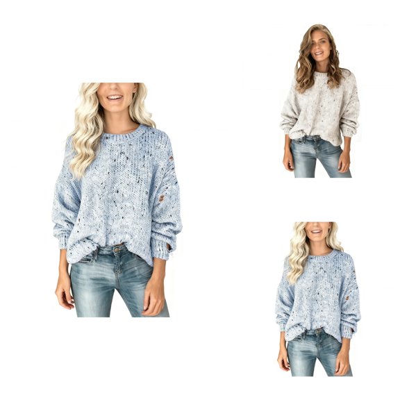 Casual Knit Pullover Sweater Long Sleeve Round Neck Floral Pattern Soft Comfortable Loose Fit For Daily Wear