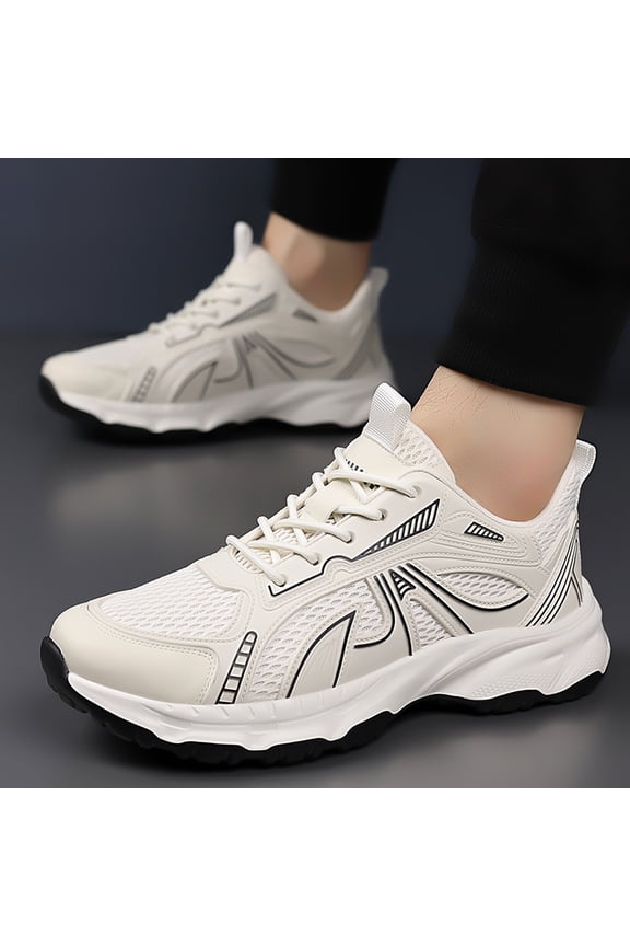 Casual Lace-Up Sports Shoes | Low-Top With Fabric And Microfiber Synthetic Upper, Suitable For All Seasons And Universal Use Rubber And Eva Sole, Round Toe, Solid Color And Stripe Pattern,