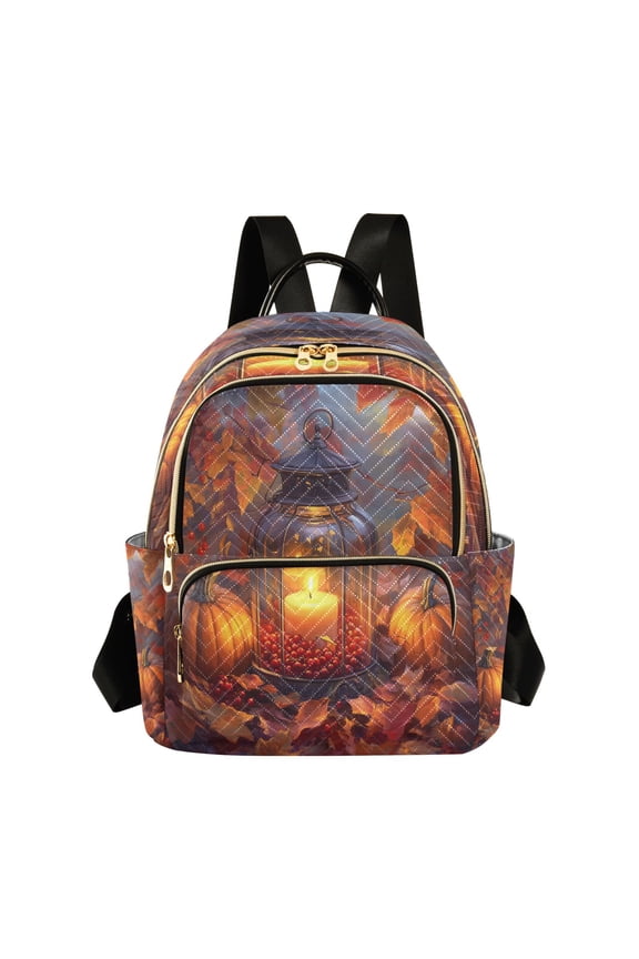 Casual Lantern with Candle and Pumpkins Backpack for School,College and Travel, Water Resistant Bookbag,