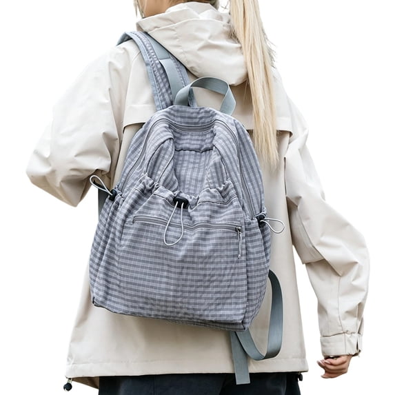Casual Large Capacity Backpack Backpack Checkered Nylon Daypack with Multi Compartments Ergonomic Shoulder Strap for Travel, Hiking, Work and Daily Use 2026 Back to School(Blue,30X13X35CM)