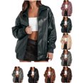 thumbnail image 1 of Casual Leather Jackets for Women Solid Color Leisure Long Sleeve Fashion Jackets Women's Non-Hooded Zip Up Jackets, 1 of 7