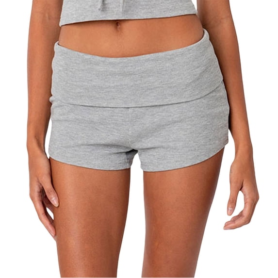Casual Legging Shorts Women Low Waist Fold Over Pajamas Plus Size Shorts for Women,Grey,M