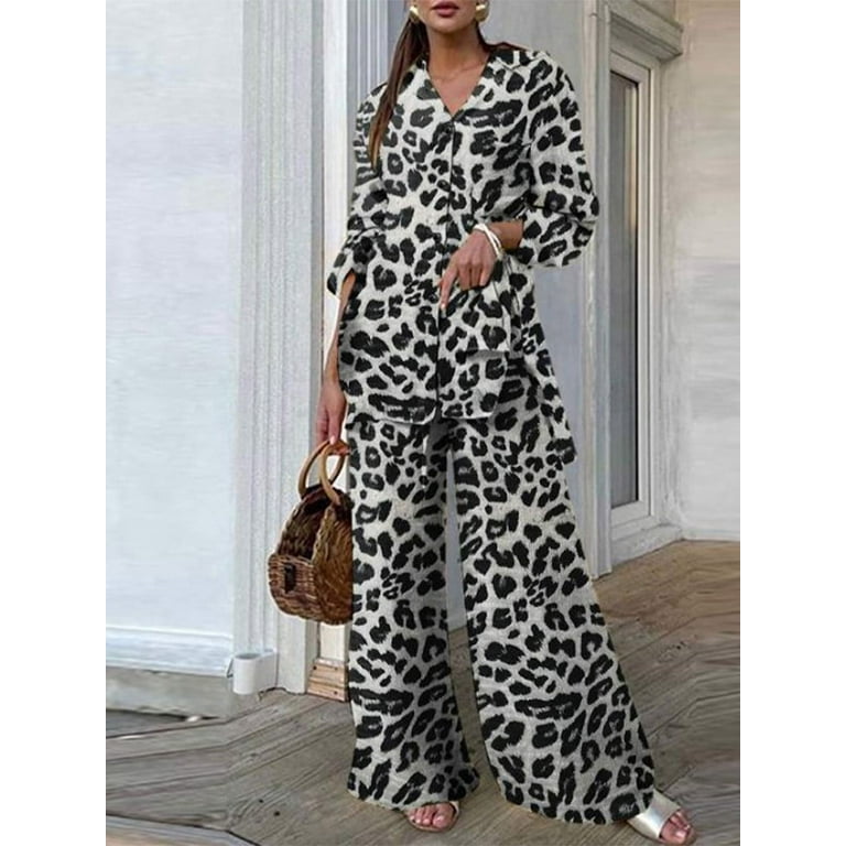 Casual Print Leopard Patchwork Turndown Collar Half Sleeve Two Pieces Casual Print Leopard Patchwork Turndown Collar Half Sleeve Two Pieces