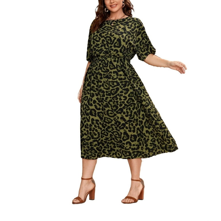 Olive green leopard print 2024 dress