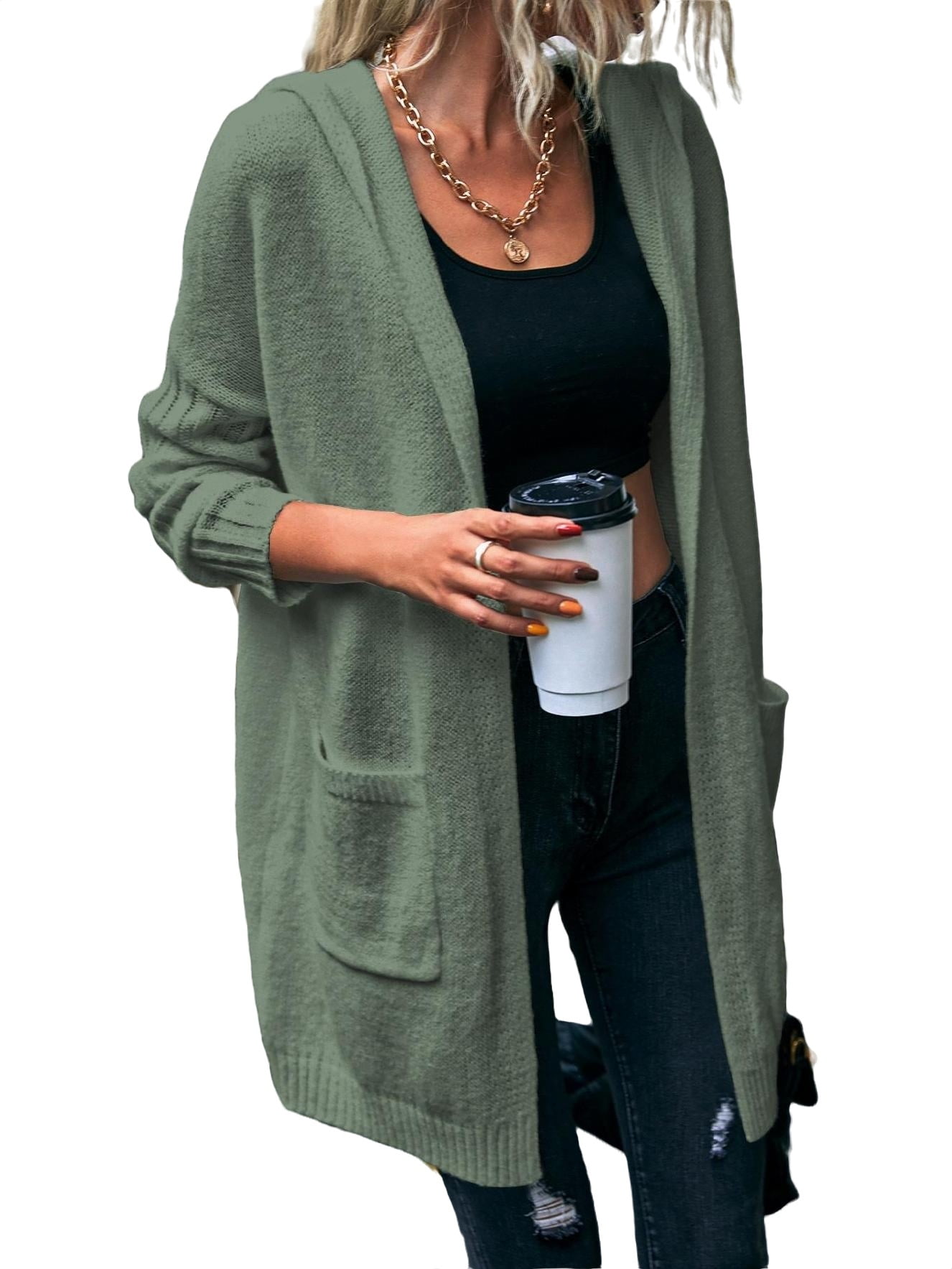 Casual Letter Print Hooded Cardigan Long Sleeve Mint Green Women s