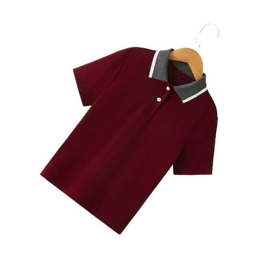 Casual Letter Print Polo Short Sleeve Burgundy Tween Boys Polo Shirts (Boy's)