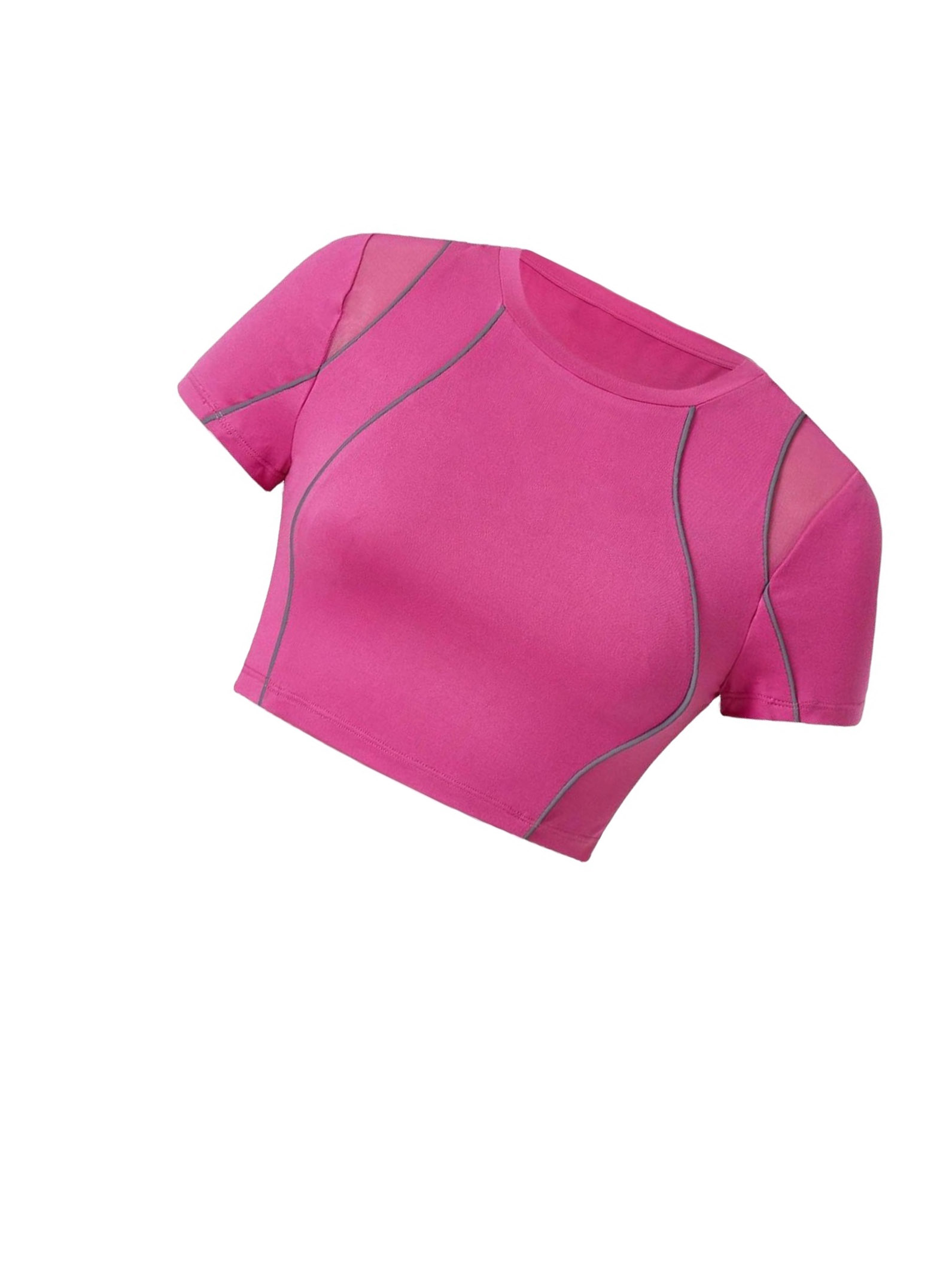 Casual Letter Print Round Neck Crop Tee Top Short Sleeve Hot Pink Women