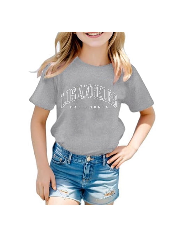 Casual Letter Print Tees for Girls Boys Crew Neck Short Sleeve Soft Blend Everyday Youth Fashion Tops