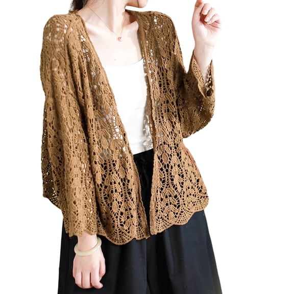 Casual Lightweight Long Sleeve Cardigan for Womens Loose Soft Open Front Crochets Sweater Sun Protections Coverups Gift
