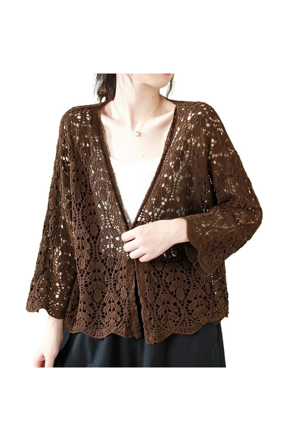 Casual Lightweight Long Sleeve Cardigan for Womens Loose Soft Open Front Crochets Sweater Sun Protections Coverups