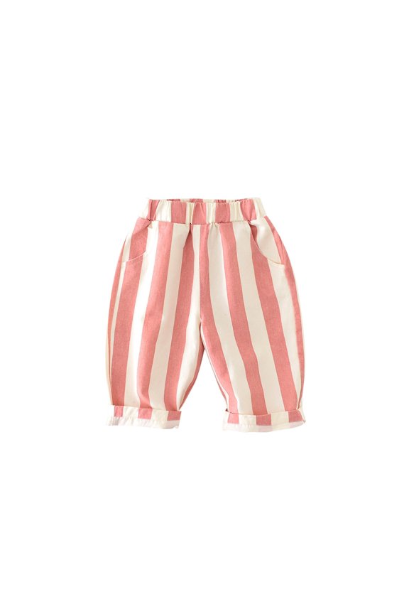 Casual Lightweight Loose Trousers Toddler Kids Pull on Cottons Pants, Boys Girls Striped Bloomer Trousers Elastic Basic Joggers Pants 18M