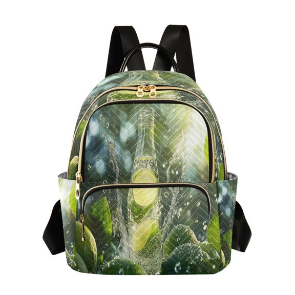 Casual Lime Soda Splash with Leaves Backpack for School,College and Travel, Water Resistant Bookbag,
