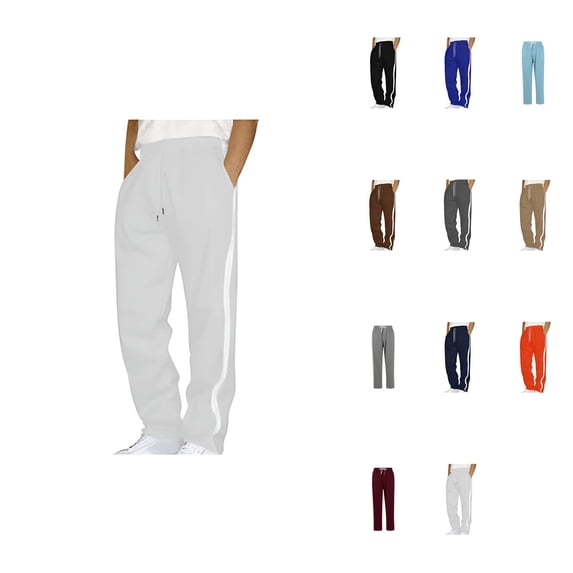 Casual Lined Pants, Winter Thermal Trousers, Straight Loose Fit, Comfortable Athletic Wear, Solid Drawstring Waist, Plain Comfy Trousers for Fall & Winter