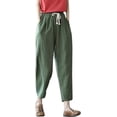 thumbnail image 1 of Casual Linen Baggy Capri Harem Pants for Women Tapered Wide Leg Joggers Drawstring Elastic Waist Cropped Trousers with Pocket, 1 of 6