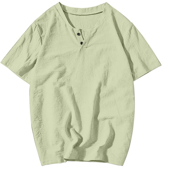 Casual Linen Beach Tee for Men Oversized Elastic Lightweight Summer T Shirts Short Sleeve Loose Fit Tops Green L