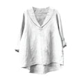 thumbnail image 1 of Casual Linen Blend Shirt Loose Fit Round Neck Pullover Top Elegant Style, 1 of 3