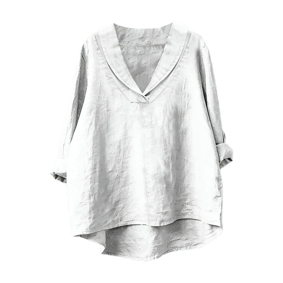 Casual Linen Blend Shirt Loose Fit Round Neck Pullover Top Elegant Style