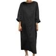 thumbnail image 1 of Casual Linen Long Dress for Women Solid Loose Comfy Crewneck Midi Dress 3/4 Sleeve Daily Basic Summer T Shirts Dress, 1 of 7