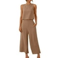 thumbnail image 1 of Casual Linen Outfits for Women 2 Piece Sets Summer Travel Outfits Sleeveless Crop Tops and Wide Leg Capris Pants Sets Trendy 2025 Matching Clothing, 1 of 9