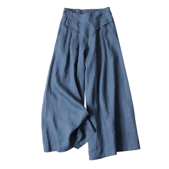 Casual Linen Pants for Women Culottes Pants Wide Leg Gaucho Capris High Waisted Drawstring Beach Slacks Boho Travel Palazzo Pull-On Pants Ankle Pants Lounge Baggy Capris Pants Loose Fit