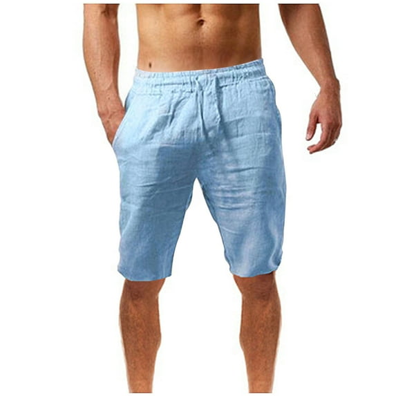 Casual Linen Shorts for Men Drawstring Sports Lounge Shorts Lightweight Summer Beach Shorts with Pockets