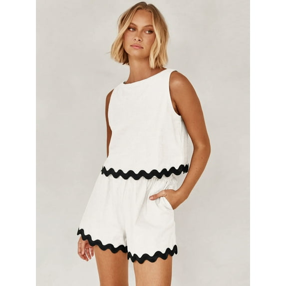 New Casual Linen Women Suits 2 Pieces sleeveless top+High Waist Wide Leg Shorts Fashion Summer Streetwear Sets