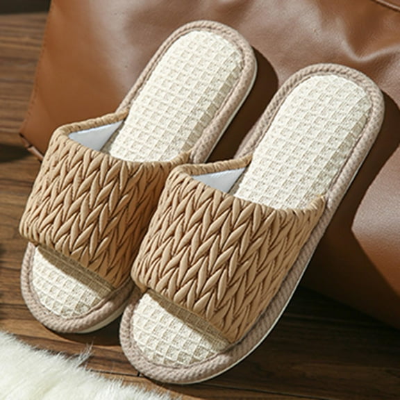 Casual Linen Women's Slippers Slip On House Indoors Slippers Anti-Skid Rubber Sole Lightweight Lined Chenille Slippers Perfect for Hotel Lounge Bedroon Shoes Footwear