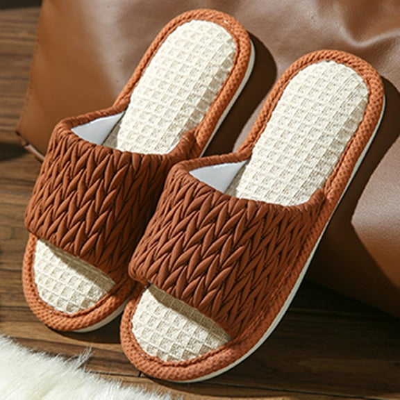 Casual Linen Women's Slippers Slip On House Indoors Slippers Anti-Skid Rubber Sole Lightweight Lined Chenille Slippers Perfect for Hotel Lounge Bedroon Shoes Footwear