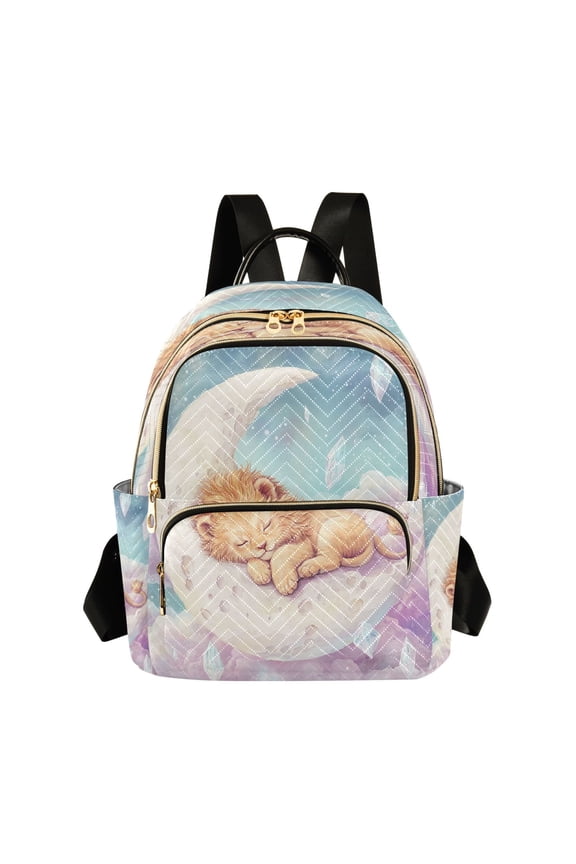Casual Lion Cub Sleeping on Moon Backpack for School,College and Travel, Water Resistant Bookbag,