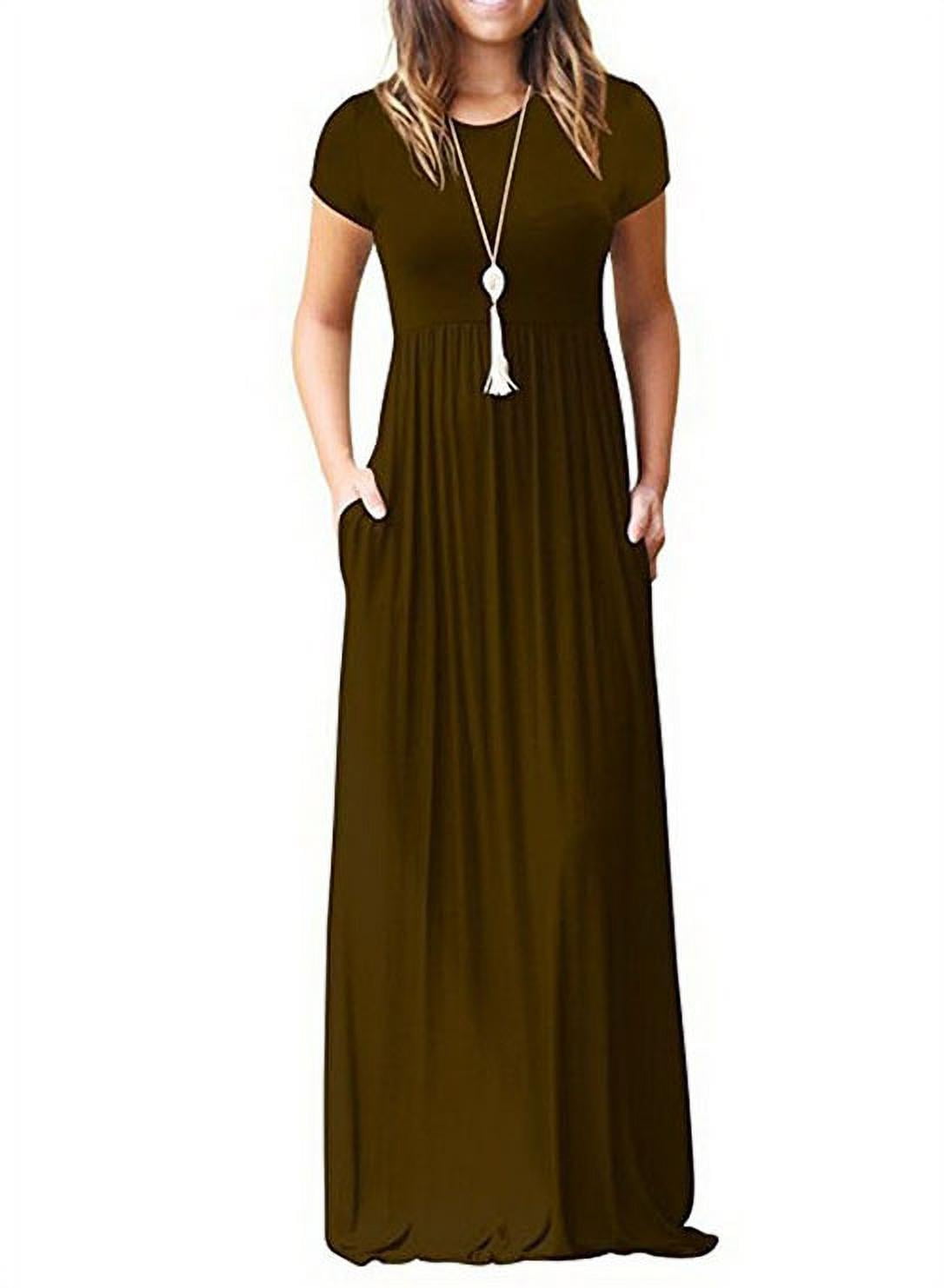 Casual Long Dress for Women Solid Color Short Sleeve Maxi Dress with ...