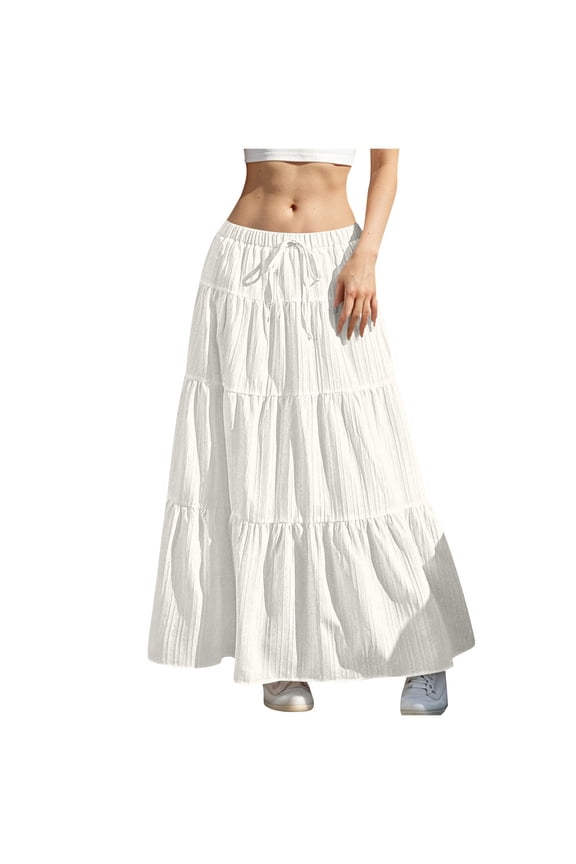 Casual Long Maxi Skirt for Women 2025 Summer Trendy A-Line Boho Skirts Ruffle Flowy Skirts Streetwear