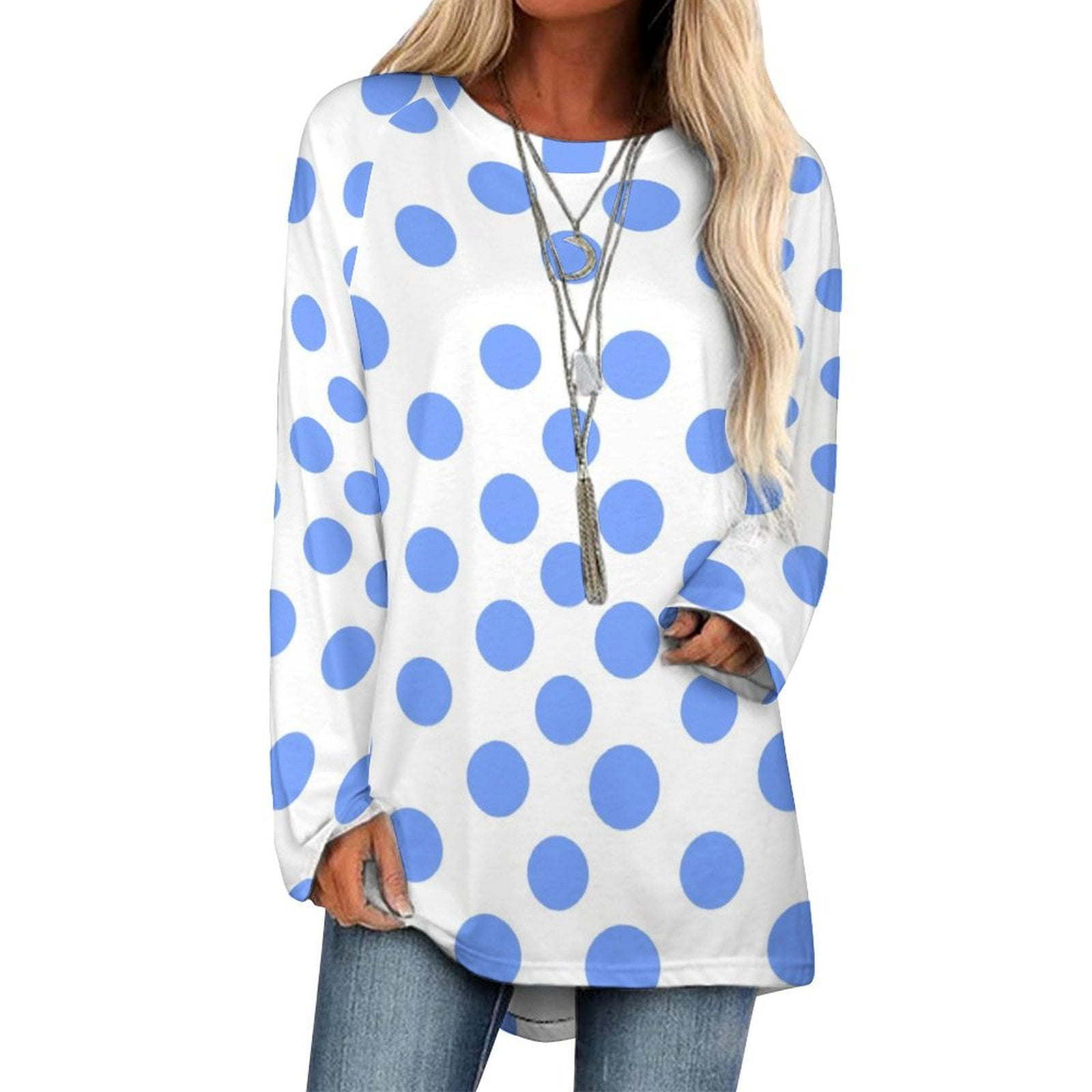 Vintage 2000’s blue polka dot 3/4 long sleeve top