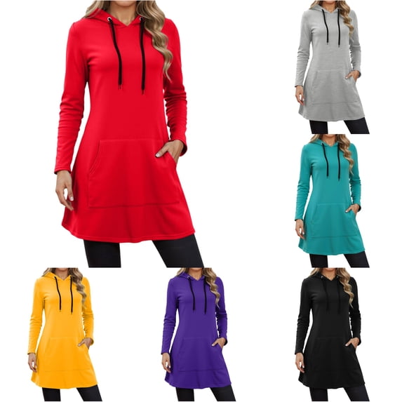 Casual Long-Sleeve Hoodie Sweatshirt Dress for Fall Winter Dress Up Your Everyday Women’s Wearable Comfort