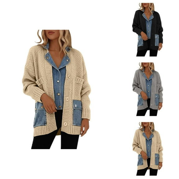 Casual Long Sleeve Knitted Cardigan Sweater Open Front Outerwear Coat With Two Piece Design Comfortable Loose Fit Cardigan Sweaters for Women