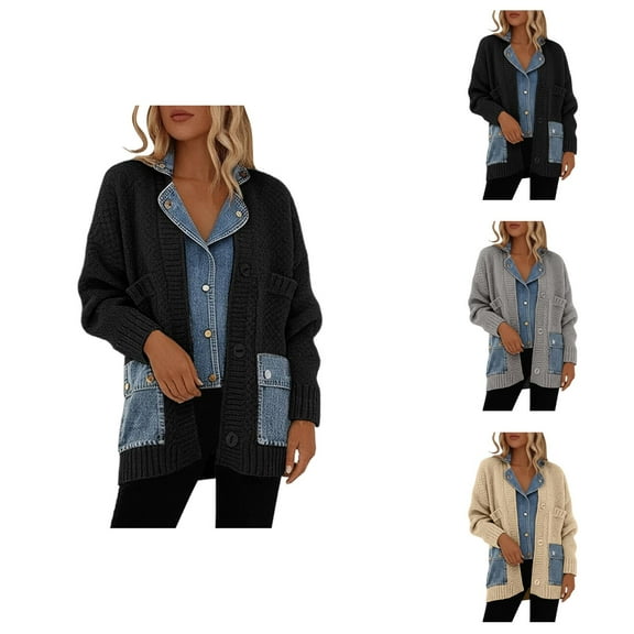 Casual Long Sleeve Knitted Cardigan Sweater Open Front Outerwear Coat With Two Piece Design Comfortable Loose Fit Cardigan Sweaters for Women
