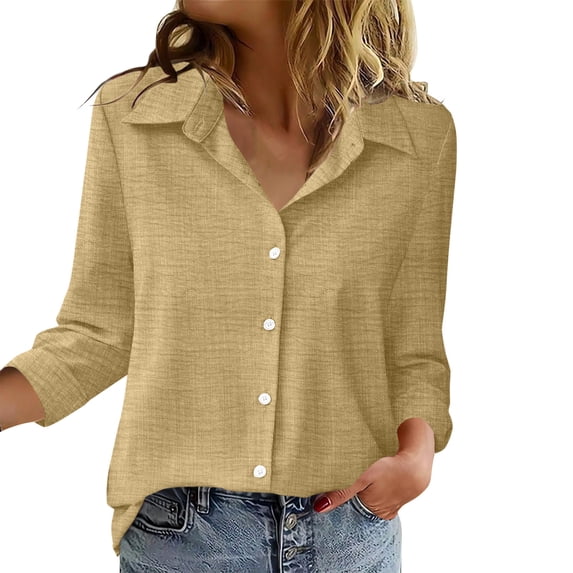 Casual Long Sleeve Linen Blouse for Women - Soft T-Shirt Style Top with Relaxed Fit