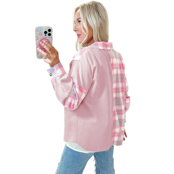 Casual Long Sleeve Pink Plaid Shacket - Perfect for Fall & Autumn [ZhiHiMeRi] | M