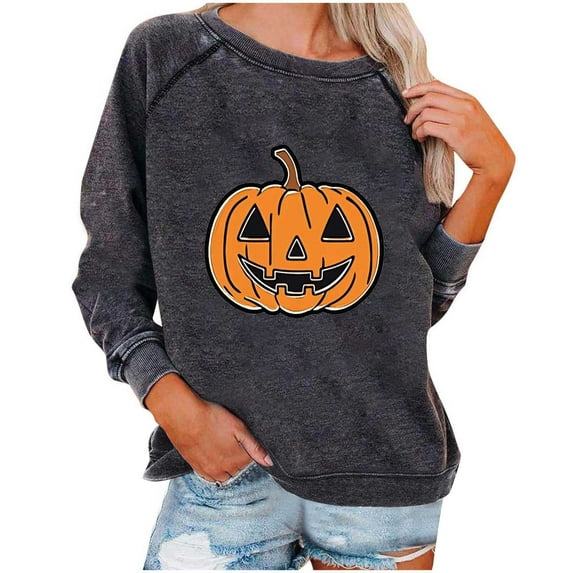 Casual Long Sleeve Round Neck Shirt for Women Funny Holiday Graphic Tee Fall Winter Loose Fit Pullover Tops