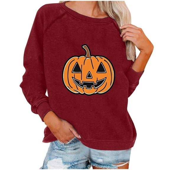 Casual Long Sleeve Round Neck Shirt for Women Funny Holiday Graphic Tee Fall Winter Loose Fit Pullover Tops