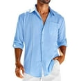 thumbnail image 1 of Casual Long Sleeve Shirt With Pocket Lace Polo Collar Solid Color Button Mens Clothing, 1 of 7