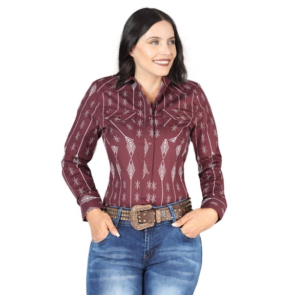 Women’s Burgundy Print Long Sleeve Casual Shirt 'El Señor de los Cielos' 44438