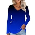 thumbnail image 1 of Casual Long Sleeve Shirts New Casual Long Sleeve Tops for Women Gradient V Neck T-Shirts Pullover Loose 2025 Spring Tunic Tees Blouse Womens Tshirts Dark Blue 3XL, 1 of 5